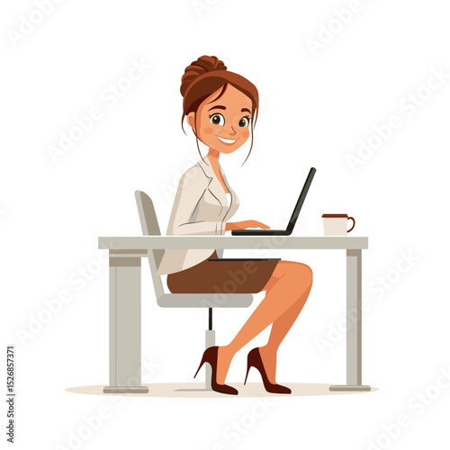 Cartoon young professional working at a desk
