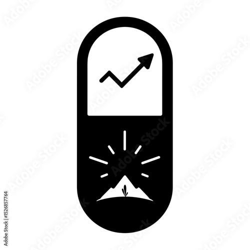 Silhouette of ginseng capsule with energy graph, health supplement vitality boost