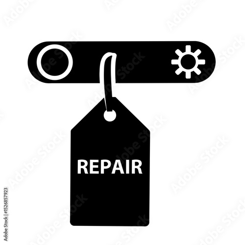 Silhouette repair tag on washing machine handle, maintenance simplicity icon