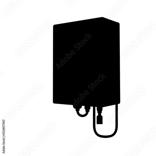 Silhouette of inverter box with cables on white background, energy technology simplicity