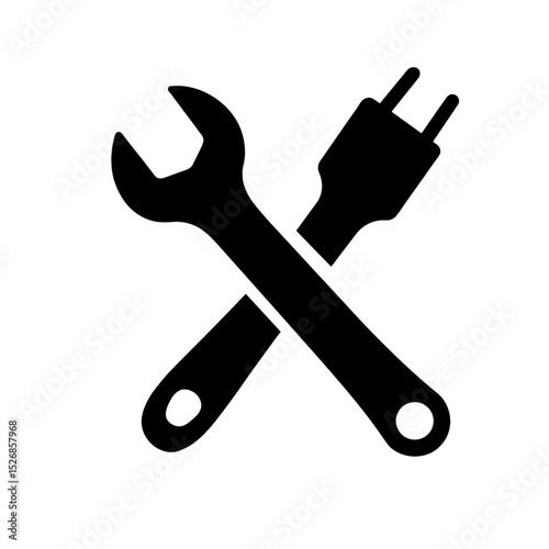 Silhouette of repair logo with wrench and plug, service and industry branding