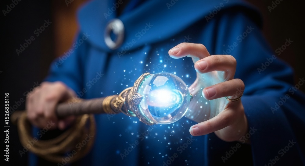 Fototapeta premium Wizard magic staff sorcerer spellcasting fantasy concept art
