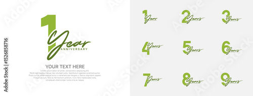 Anniversary logo set vector design, green color for celebration event