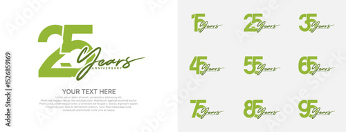 Anniversary logo set vector design, green color for celebration event