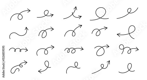 Hand Drawn Swirly Arrows Collection - Thin Line Doodle Vector Pointers