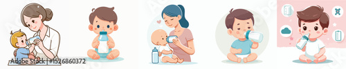 Vector of a baby drinking milk