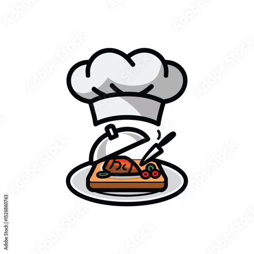 vector icons cooking food chef hat include a pizza slice, a sushi roll, spaghetti and meatballs, a curry bowl burger , fish 
