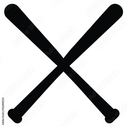 Crossed Baseball Bats Silhouette Team Sport, Game Day Symbol, Illustration