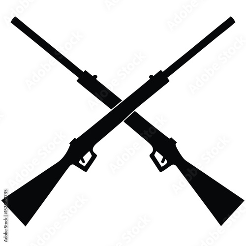 Crossed Black Rifles Symbolizing Military Might, Hunting, or Firearm Collection Displayed Vertically