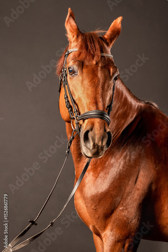 Majestic chestnut horse standing confidently against a neutral backdrop