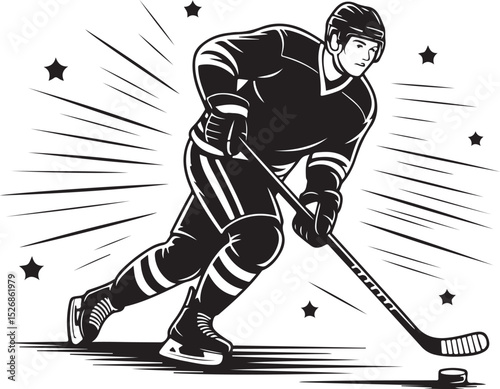 Powerful Hockey Player Illustration Dynamic Action Pose