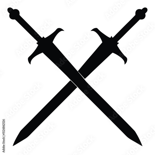 Crossed Swords Silhouette Duel of Blades, Medieval Warfare, Battle Ready, Fantasy Emblem