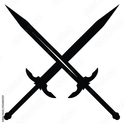 Crossed Swords Silhouette Black Swords Intersecting on a White Background