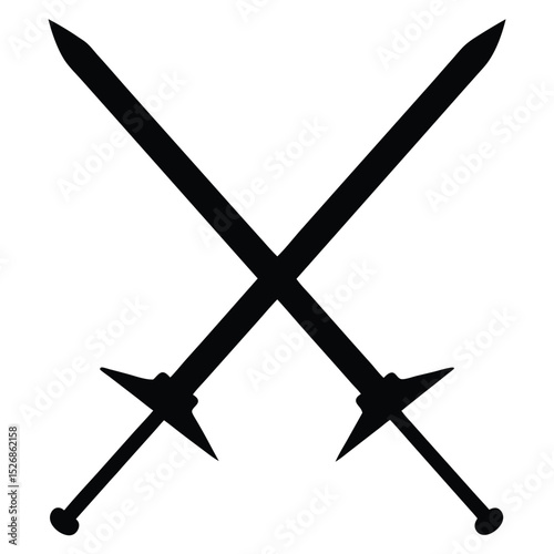 Crossed Swords Silhouette Medieval Weaponry, Duel, Battle, Warrior Emblem, and Swordsmanship Illustration