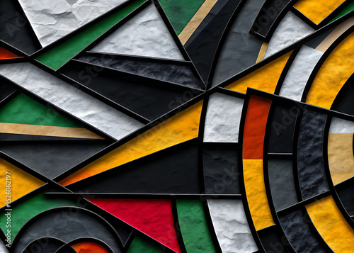 Immerse yourself in a vibrant world of abstract geometry with this striking collection of art prints. Featuring intricate compositions reminiscent of modern stained glass, these designs boast bold bla