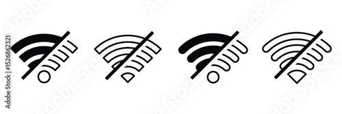 No wifi sign. Disconnect wifi icon set. No wifi connection icon on isolated white background.