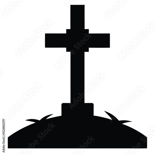 Silhouette of a Tombstone with a Cross on a Hill, Art
