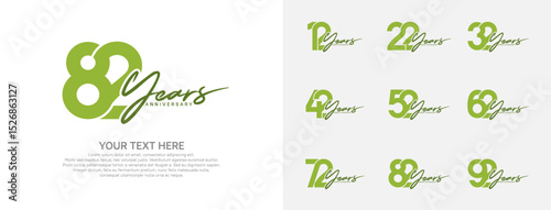 Anniversary logo set vector design, green color for celebration event