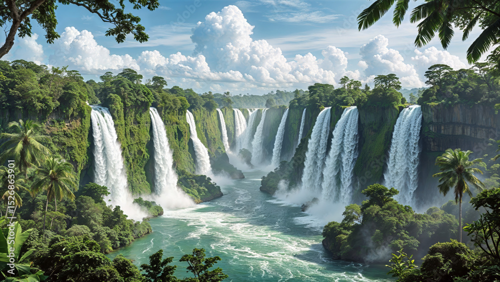 Naklejka premium Majestic Waterfalls in Lush Tropical Jungle