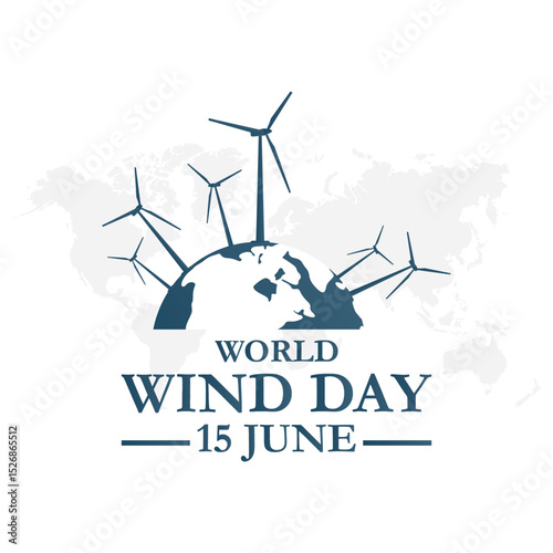 Global wind day vector illustration. World wind day vector illustration. world wind day, wind day with turbines and world map. 15 june global wind day. eps file.