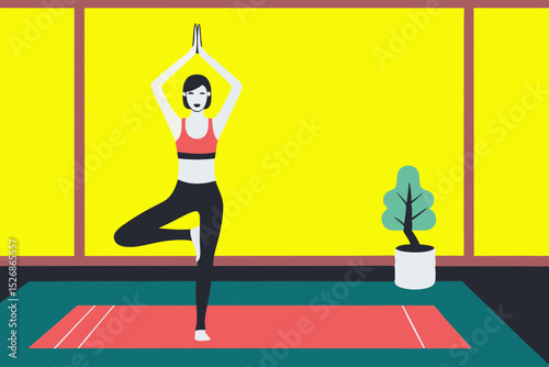 Young Woman Practicing Yoga in Bright Modern Room with Plant Decor