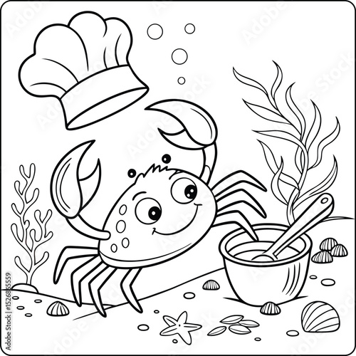 Adorable Chef Crab Coloring Page Underwater Culinary Fun
