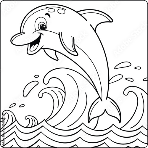 Leaping Dolphin Coloring Page Ocean Fun and Marine Life Illustration