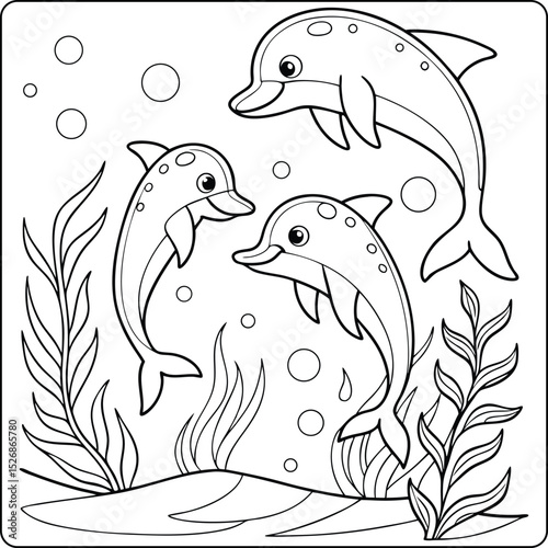 Adorable Dolphins Coloring Page Ocean Friends Jumping for Joy