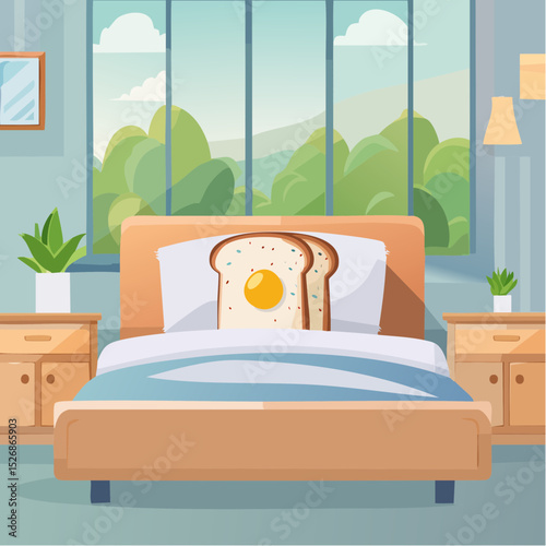 Toast and egg cuddling in bed
