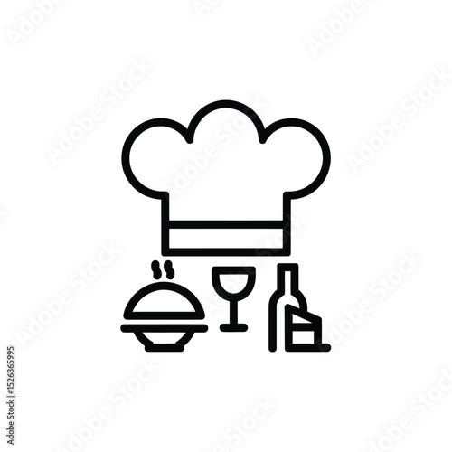 vector icons cooking food chef hat include a pizza slice, a sushi roll, spaghetti and meatballs, a curry bowl burger , fish 
