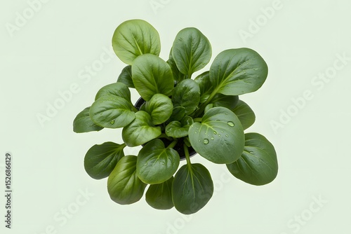 Fresh green Tatsoi leaves, an isolated organic herb, on a white background