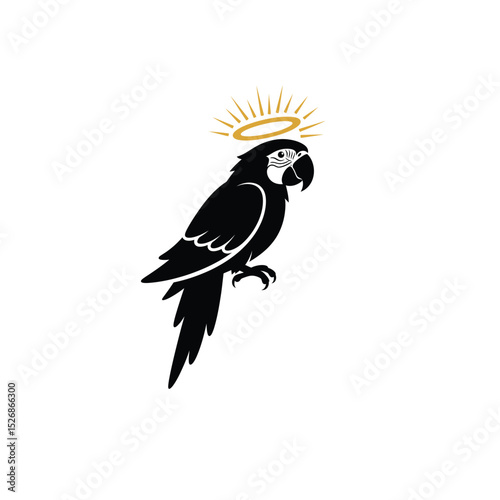 Black macaw parrot with halo silhouette
