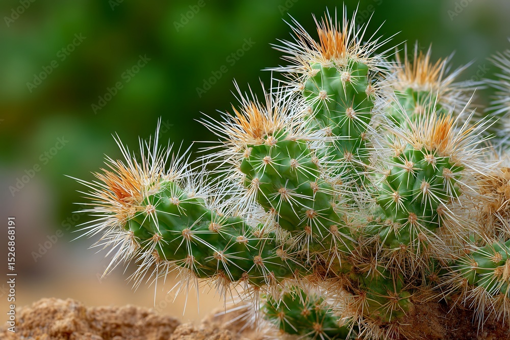 Vibrant green cactus with sharp spines in natural desert habitat Vibrant green cactus with sharp spines in natural desert habitat