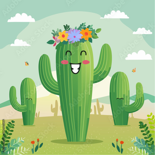 Happy cactus with a flower crown
