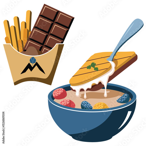 vector icons cooking food chef hat include a pizza slice, a sushi roll, spaghetti and meatballs, a curry bowl burger , fish 
