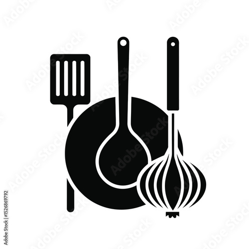 vector icons cooking food chef hat include a pizza slice, a sushi roll, spaghetti and meatballs, a curry bowl burger , fish 
