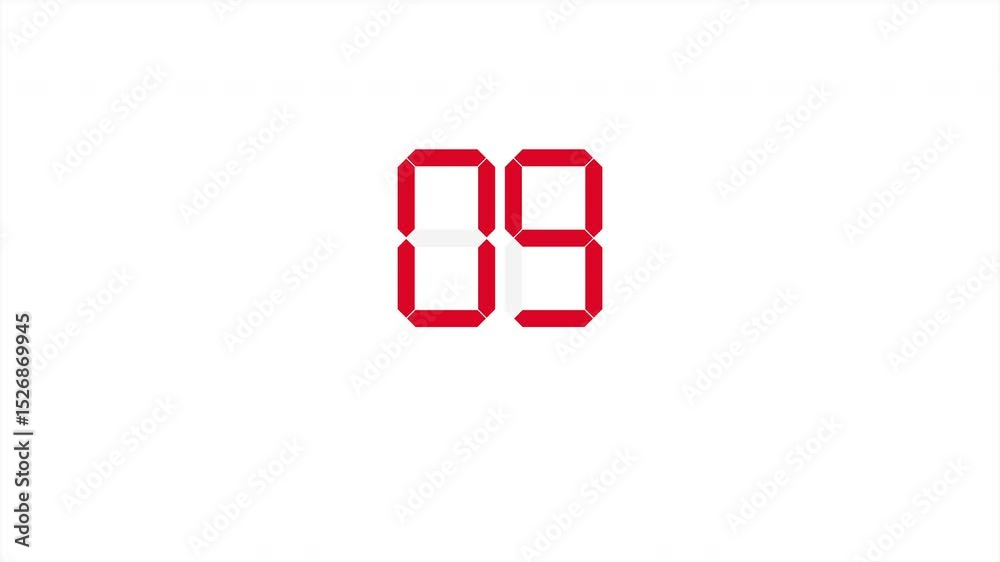 Sequential countdown. The numbers on the electronic scoreboard increase from 0 to 60. Animation of sequential digit change. An idea for a watch, stopwatch, timer, chronometer, and theme design.