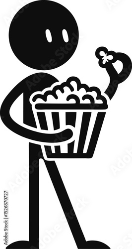 Stick figure eating popcorn with curiosity
