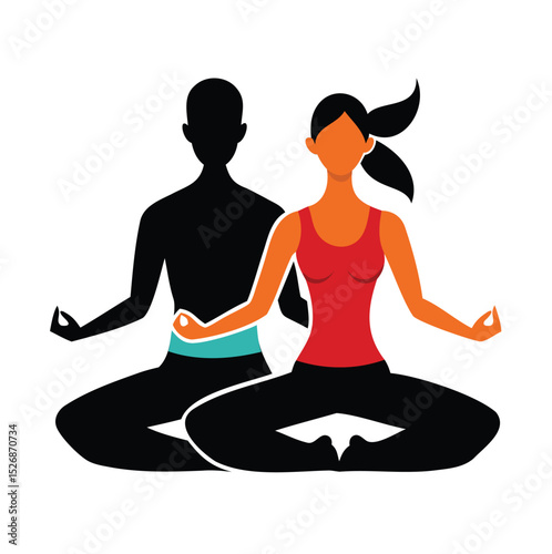 Silhouette of Man and Woman Practicing Yoga Together Outdoors