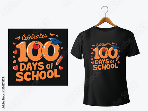 Celebrating one hundred days of school with fun typography and educational elements design