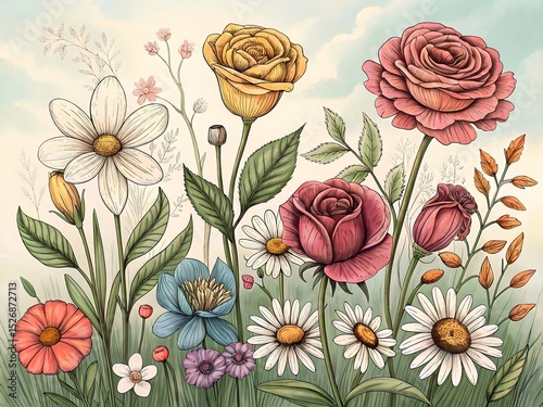 Whimsical Hand Sketched Wildflower Pack - Rustic Floral Doodles