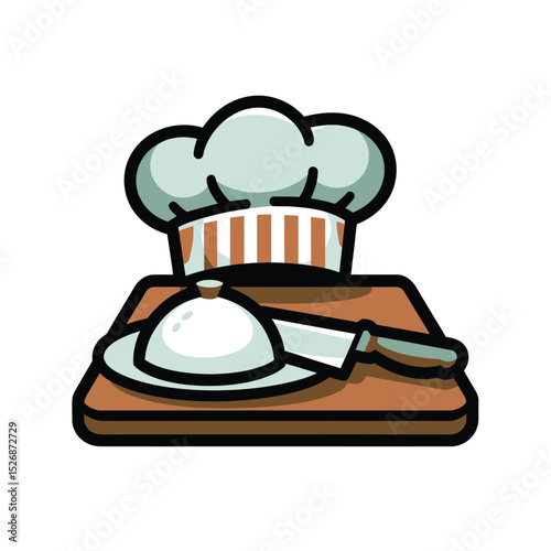 vector icons cooking food chef hat include a pizza slice, a sushi roll, spaghetti and meatballs, a curry bowl burger , fish 
