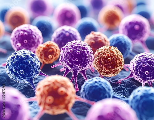 Close-up view of colorful cancer cells