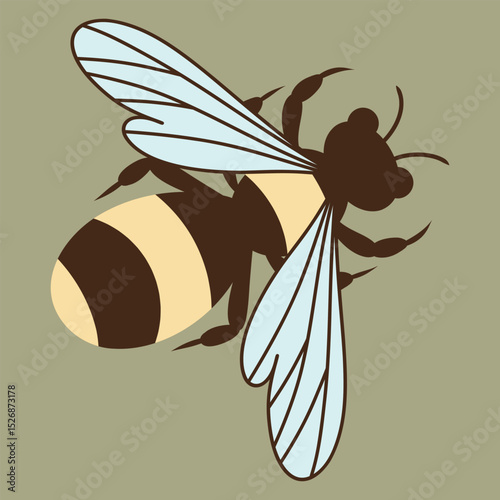 Hand drawn Honey bee on a sage background. Drawing of a bee insect, vector illustration