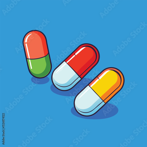 Colorful Capsules Medical Illustration of Pills and Tablets