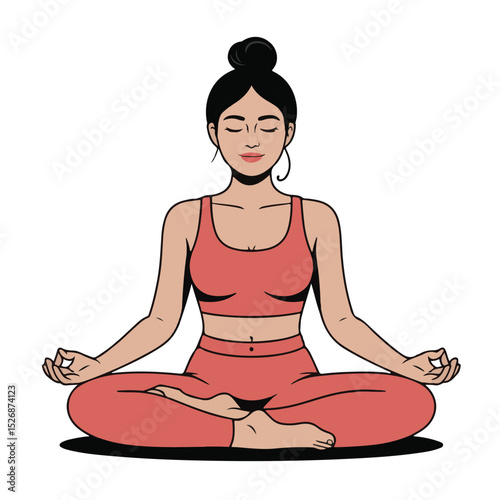 Vector illustration of a woman in a lotus yoga pose, embodying fitness, health, and relaxation