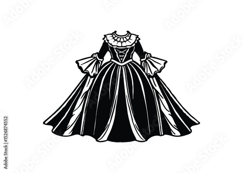 Silhouette of Renaissance gown isolated on a white background
