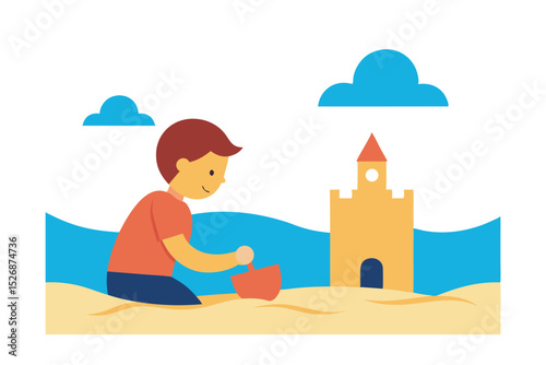 Summer Fun Child Building a Sandcastle on the Beach