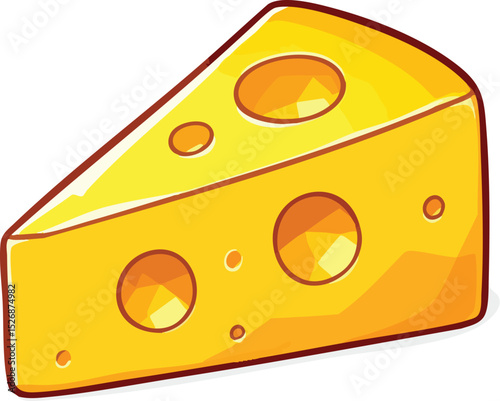 Delicious and cartoonish wedge of swiss cheese isolated against a white background.