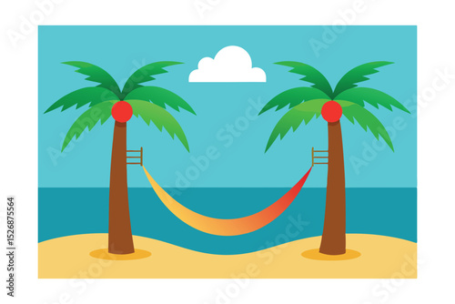 Tropical Beach Paradise Relaxing Hammock Between Palm Trees